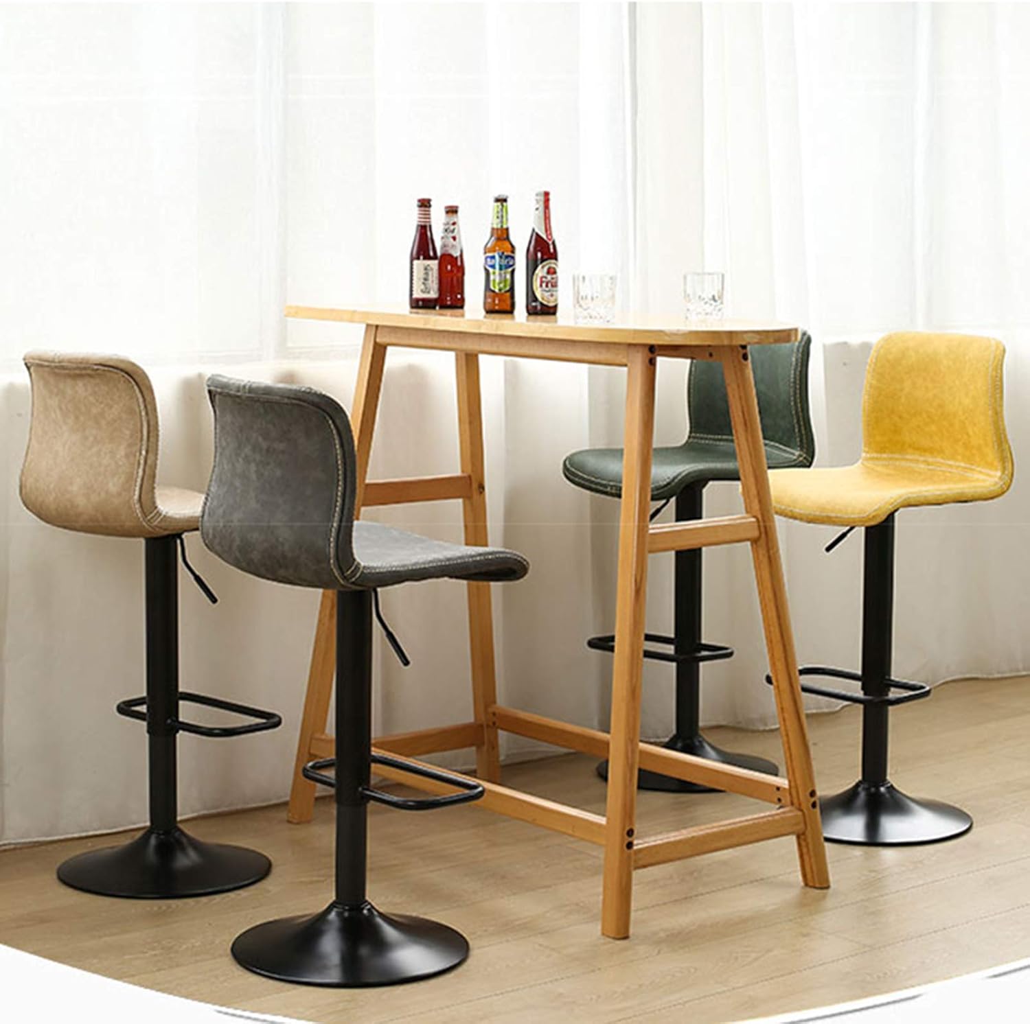 LIYUEUS Bar Chair 360°Swivel Adjustable Seat Height Bar Chair Home Kitchen Bar Stool with Square Footrest Without Armrest Modern Bar Stools (Green)