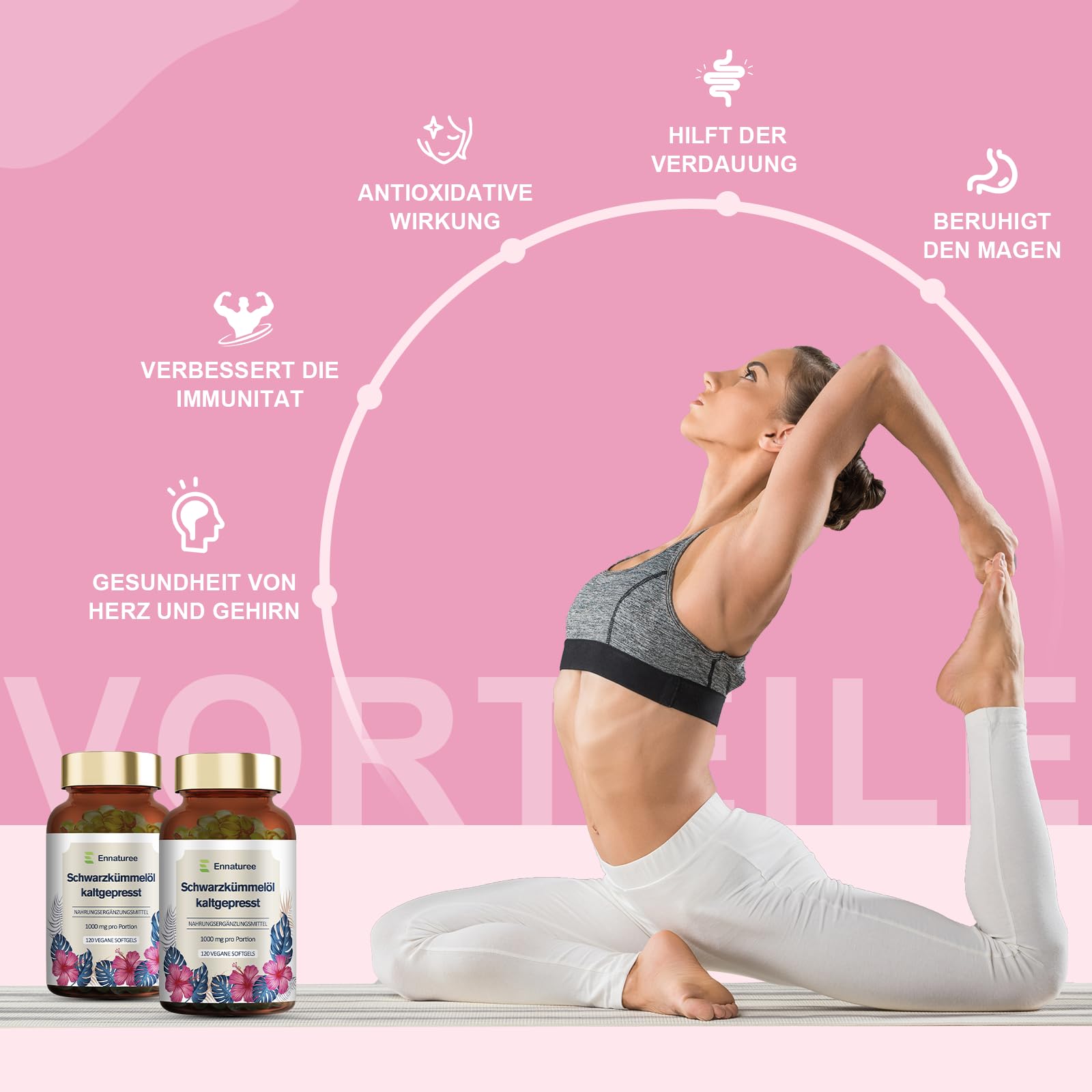 Schwarzkümmelöl Kapseln mit Vitamin E Naturbelassen und Kaltgepresst Schwarzkümmelöl 1000mg pro Tagesdosis Hochdosiert Vegan 120 Kapseln Deutsche Premium Qualität