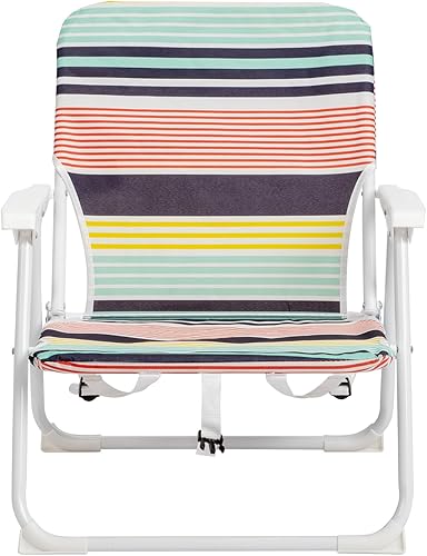 Miniatura 3 de Silla de playa plegable, mochila portátil plegable con reposabrazos de madera, silla de campamento ligera para exteriores, mochila con marco de