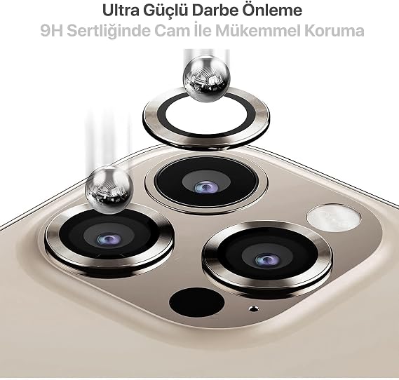 Lens Protector with Aluminum Alloy Frame and 9H Hardness Tempered Glass Compatible with All Minesk iPhone 15 Pro - 15 Pro Max / 14Pro - 14ProMax Models (Natural Titanium)