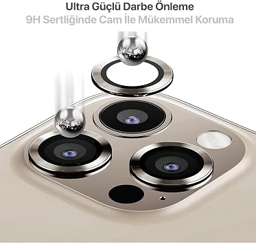 Lens Protector with Aluminum Alloy Frame and 9H Hardness Tempered Glass Compatible with All Minesk iPhone 15 Pro - 15 Pro Max / 14Pro - 14ProMax Models (Natural Titanium)