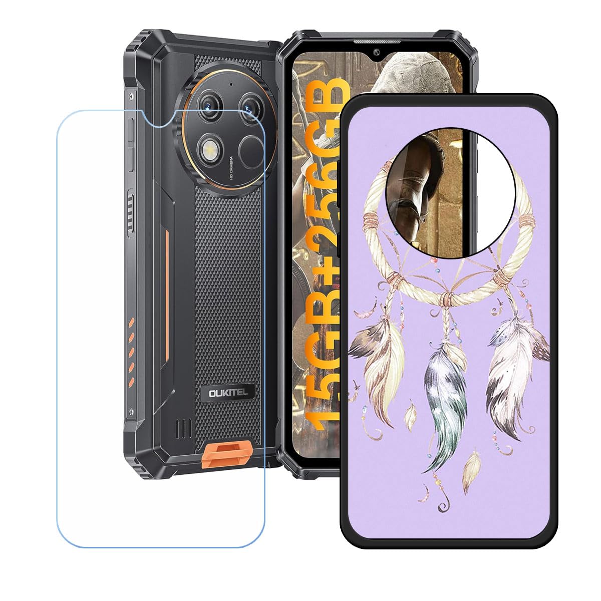 Set Di Protezione Completo Per Oukitel WP300: Custodia Rigida In PU Con Supporto Integrato + 4 Pellicole In Vetro Temperato XHD. Colore Rosso, Resistente A Urti E Graffi.