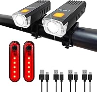 KunHe USB-C Rechargeable Bike Lights Front & Rear (2/4/10/20 Packs) - 3 Modes for Night Riding, Kids/Adults, Skateboards & Strollers