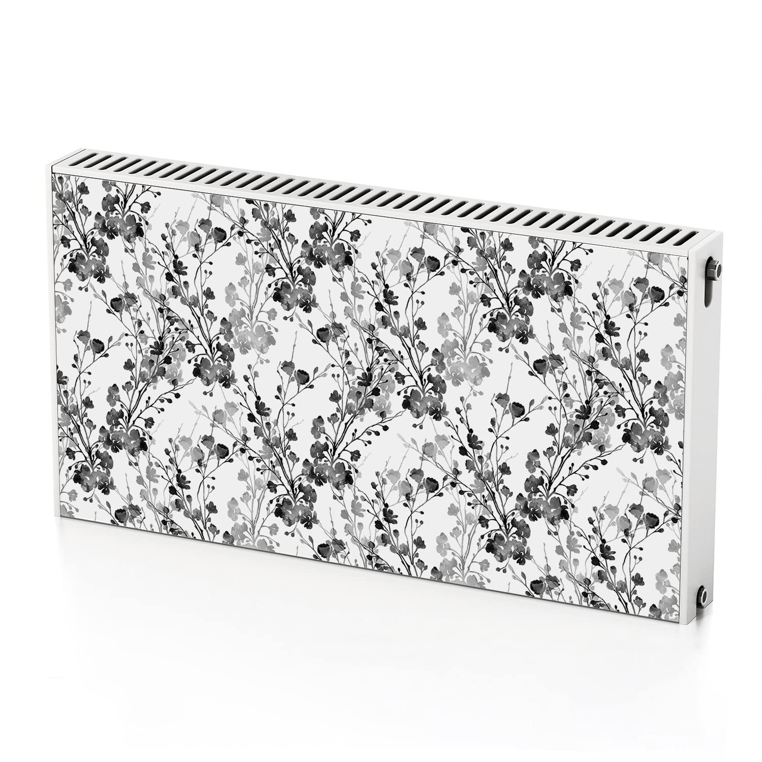 Magnétique de radiateur 110x60 cm à motif floral noir et blanc repositionnable