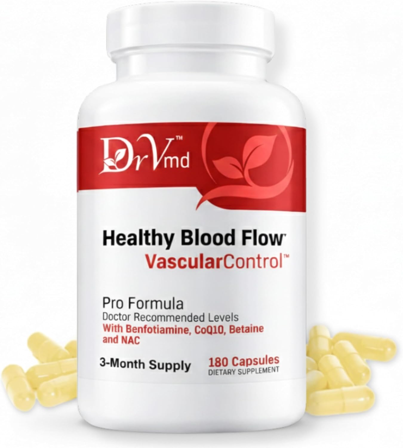 Vascular Control – NAC, CoQ10, Benfotiamine, Betaine (3 Month Supply) Circulation, Heart Health, Energy & Endurance Support – Antioxidant B Vitamins Supplement