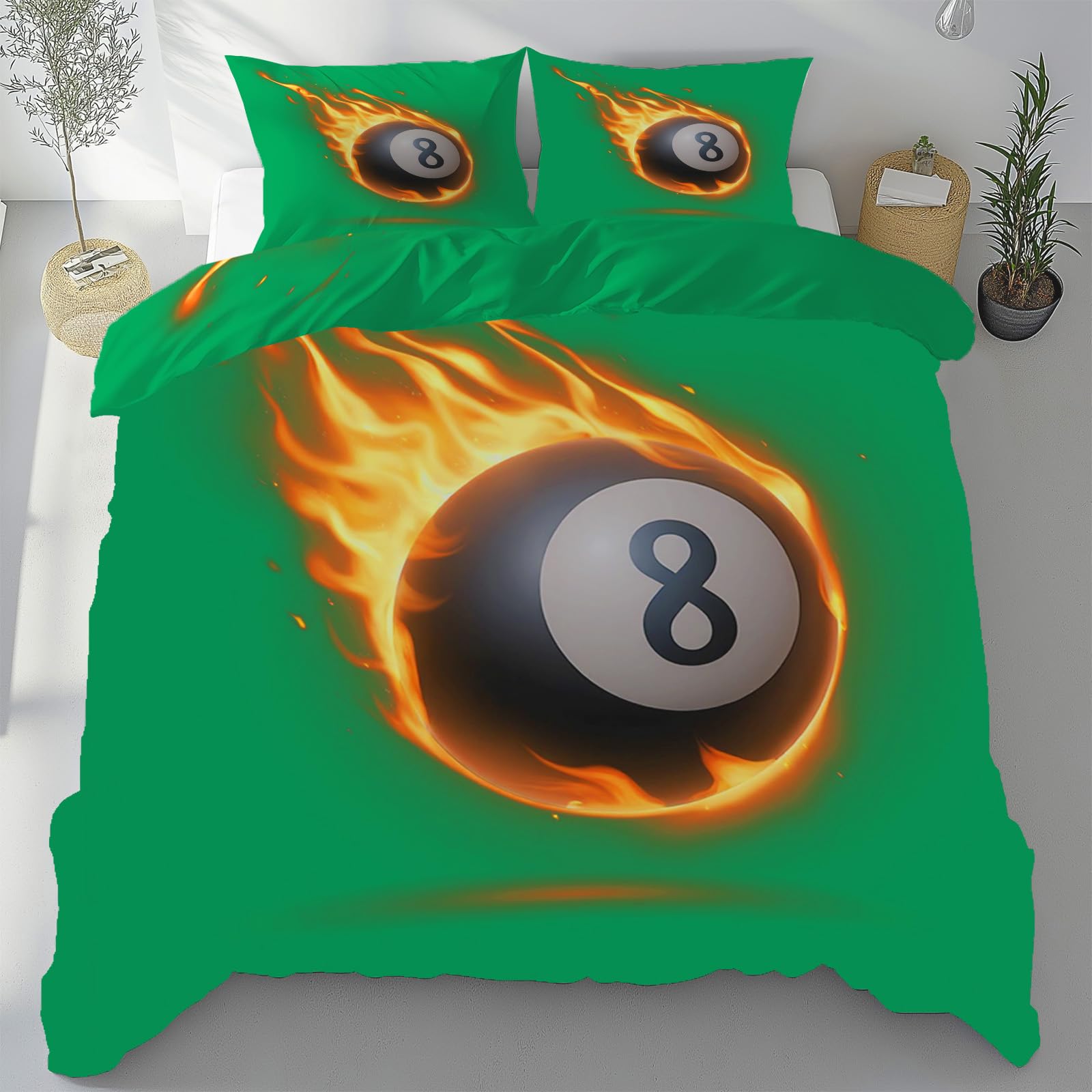 Parure de lit billard flamme 240x260 avec housse de couette microfibre et taies
