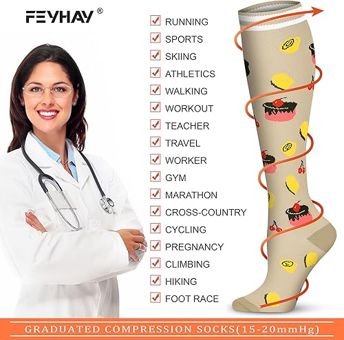 Miniatura 5 de FEYHAY Calcetines de compresión de cobre (8 pares) de 15-20 mmHg de circulación es la mejor atlética y diaria para hombres y mujeres, correr
