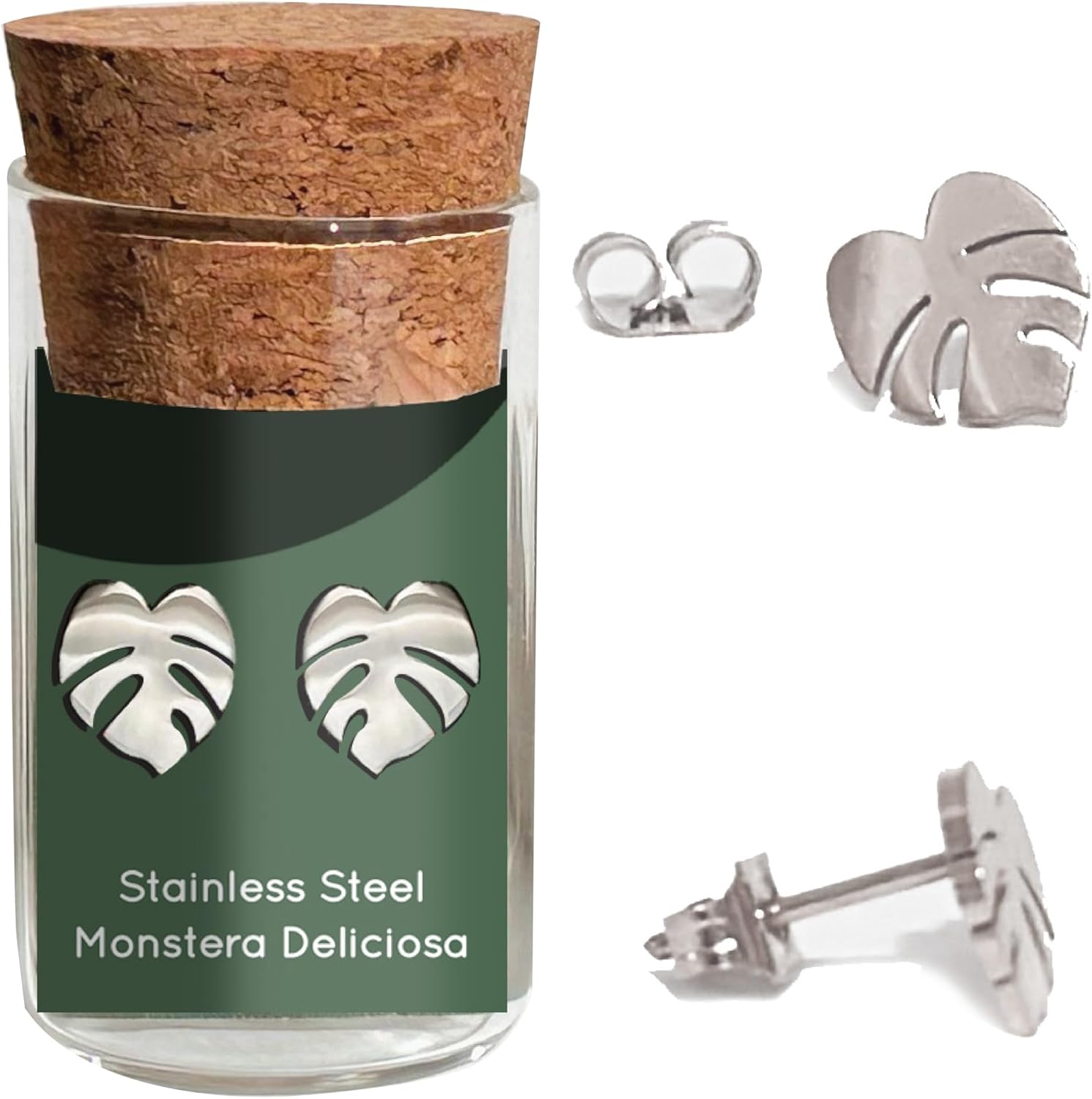 Hypoallergenic Monstera Deliciosa Plant Metal Earring Studs