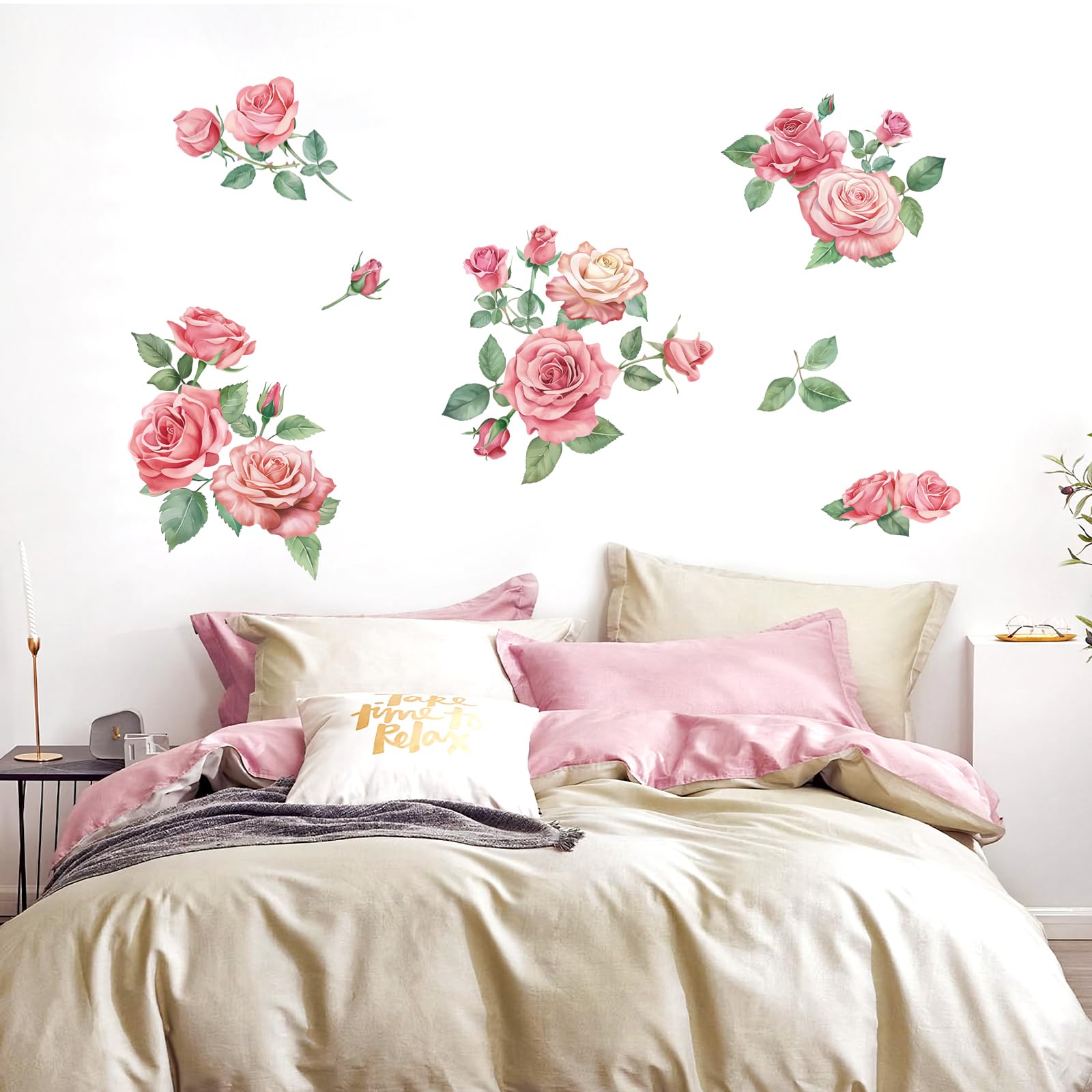 FUFUQUARE Watercolor Pink Rose Flowers Wall Stickers Blooming Floral Wall Art Decals Peel and Stick for Bedroom Living Room Nursery - Image 3