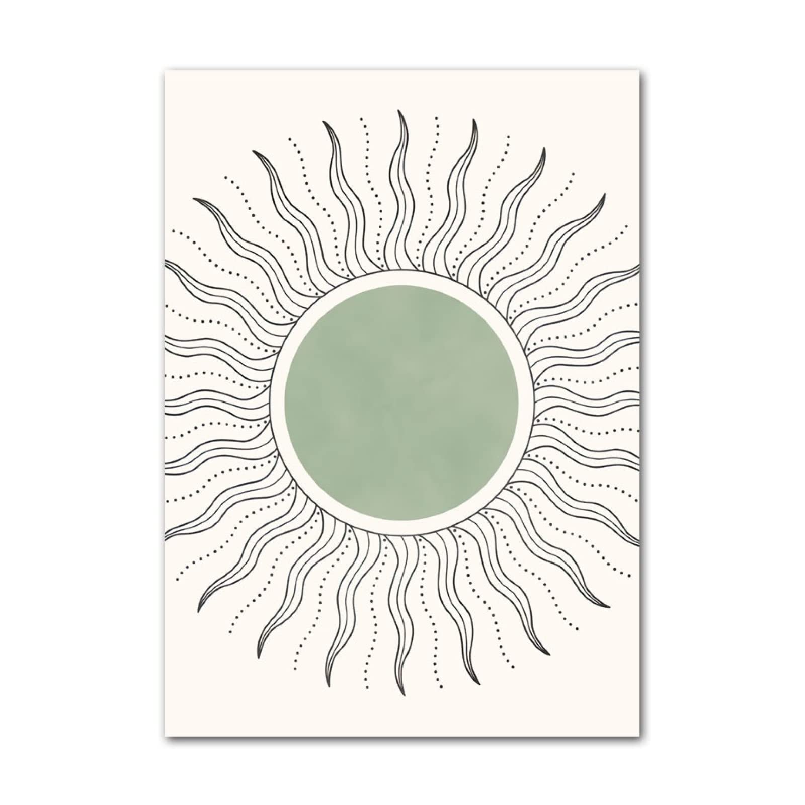 Lot de 3 Boho Plante Verte Ligne Abstraite Soleil Mur Art Toile Peinture Affiches Imprime Des Photos Décoration 40x50cm sans Cadre - Maison