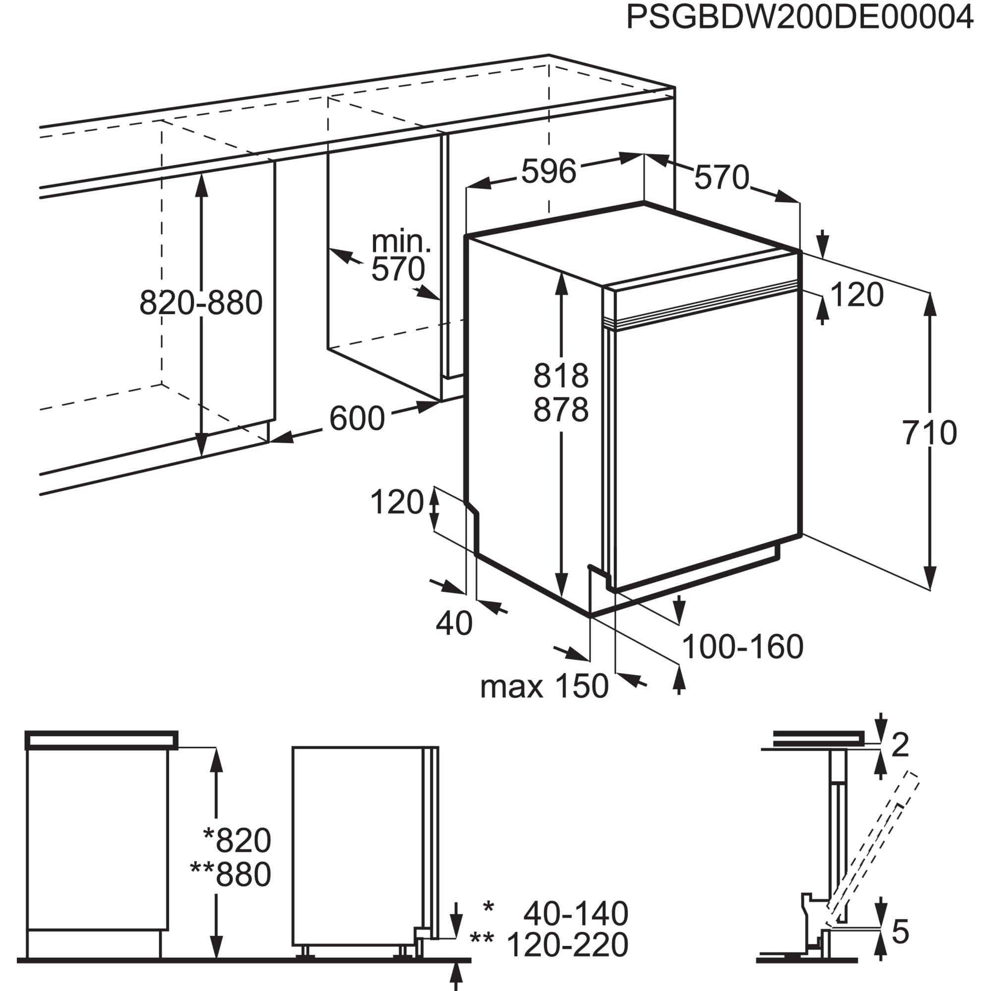 AEG Unterbau 6000 Geschirrspüler, 60cm Spülmaschine, kraftvolle Reinigung mit 3x besserer Sprühabdeckung & viel Platz, 44dB, Besteckschublade, 14 MG, QuickLift, Wasserstopp, GU620B2SCM
