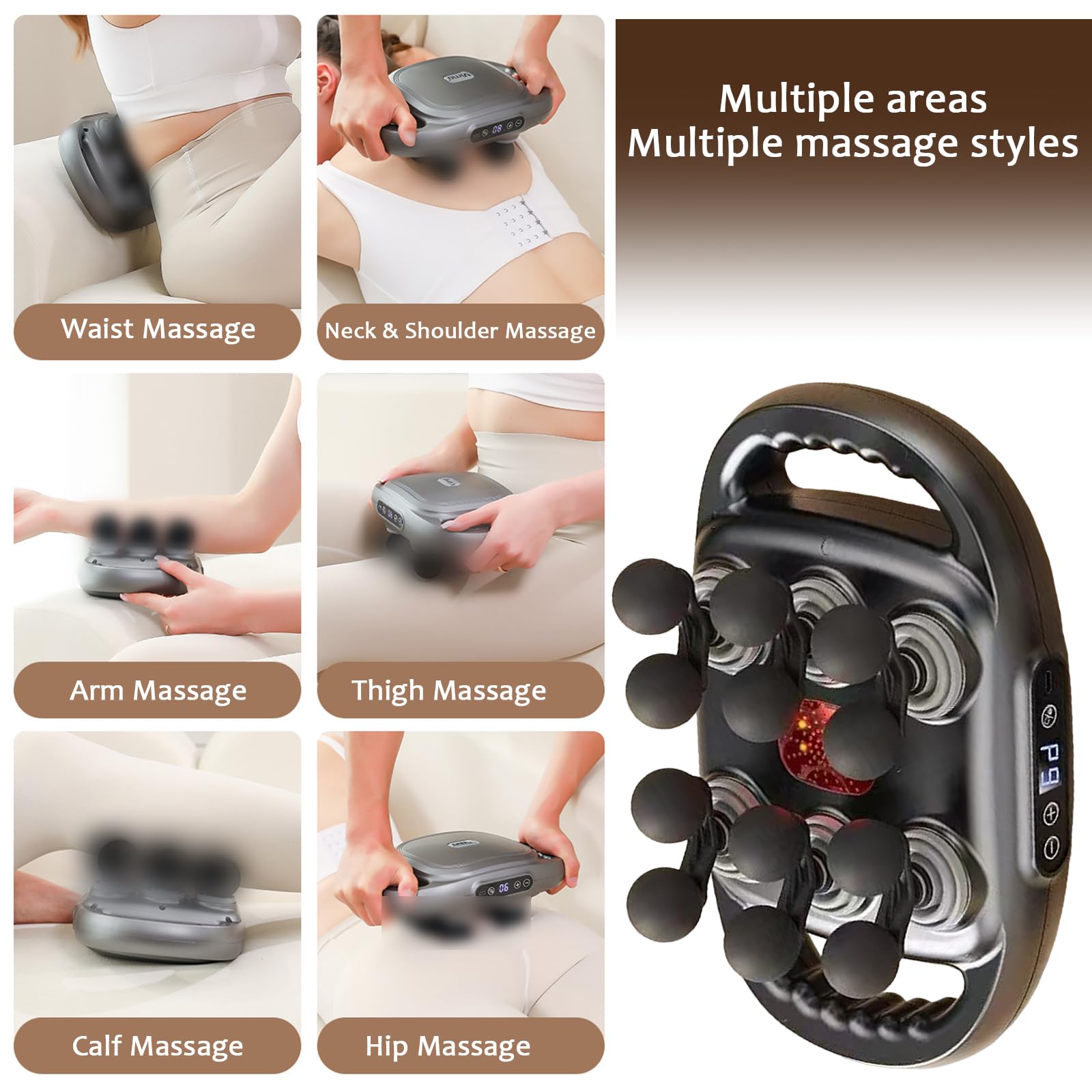 16&12 Kopf Massagepistole,Ergonomisches Hand-Vibrationsmassagegerät mit 30 Stufen und 3 Modi,Elektrisches Massagegerät Muskelmassagepistole, Handmassagegerät zur Muskel Massage für Rücken (12 Kopf)