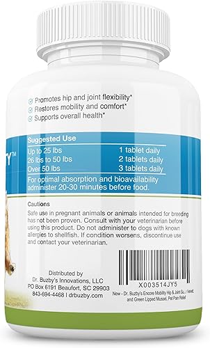 Miniatura 6 de Dr. Buzby's Encore Mobility - Suplemento de cadera y articulaciones para perros mayores, 90 tabletas masticables, terciopelo natural de ciervo de
