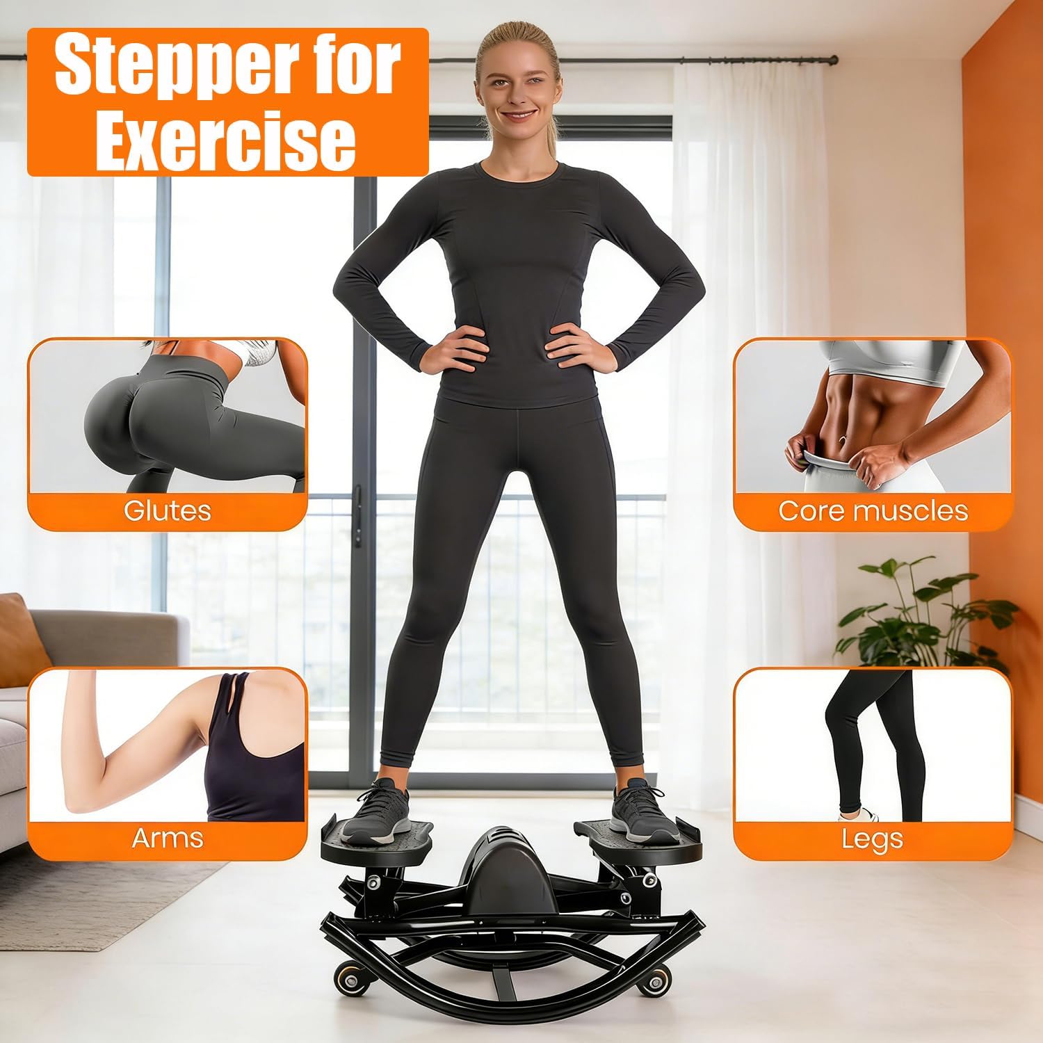 Rock Stepper, Side to Side Rocker Stepper Machine, Low-Impact Lateral Steppers for Knees and Joints, U-Shaped Rock Stepper Machine for Home Workout