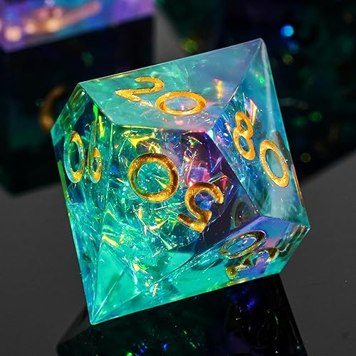 Miniatura 5 de DND - Juego de dados de Calabozos y Dragones, juego de 7 dados facetados DND, números dorados y hermosa caja de hierro, perfecto para juegos de rol