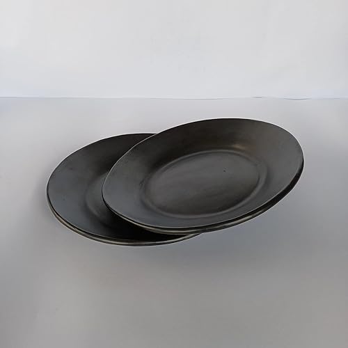 Miniatura 3 de Artesanos Juego de 2 platos de arcilla negra (11 pulgadas de diámetro), hechos a mano en La Chamba Colombia, sin toxinas ni contaminantes,