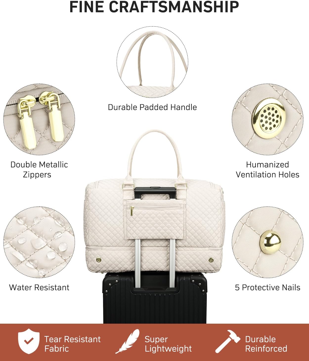 Travel Duffle Bag, Weekender Bags for Women with Shoe Compartment, Overnight Bag with Toiletry Bag, Carry On Duffel Bags For Airplanes, Yoga Gym Duffel Bag, Beige - Image 5