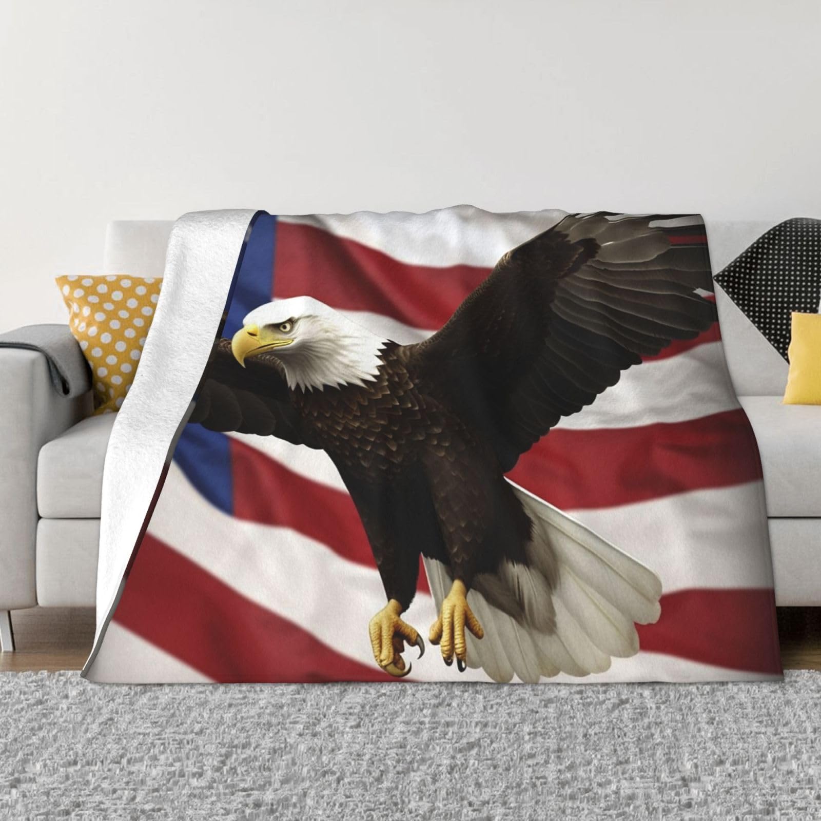 KLOPH American Flag Fly Eagle Throw Blanket 40"x30" Flannel Fluffy Warm Blanket for Couch, Reversible Plush Blankets for Bed, Comfy Fuzzy Blanket for Sofa, Plush Lightweight-Blankets for All Season