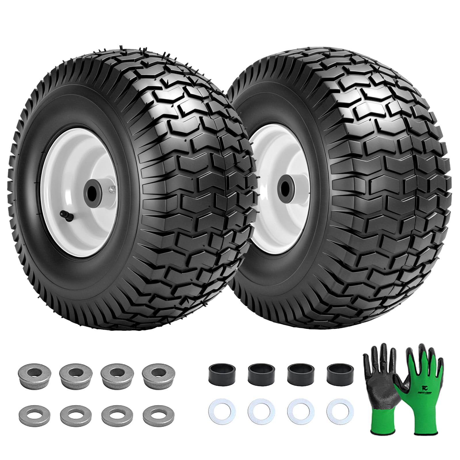 Parts Camp 15x6.00-6nhs Pneus et roues de tondeuse à gazon avec bague de 3/4" et moyeu centré de 3", pneu pneumatique en caoutchouc pour tondeuses autoportantes Husqvarna Craftsman (lot de 2)