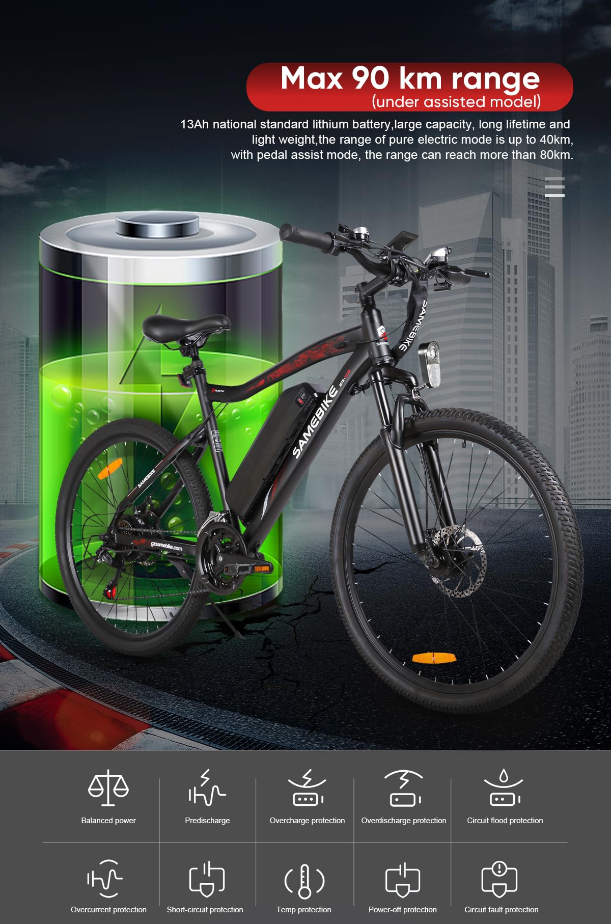 SAMEBIKE SY26-II pollice mountain bike elettrica 36V 13Ah mountain bike adulto bici elettrica maschio e femmina I Shimano 7-speed shift I con pannello strumenti LCD