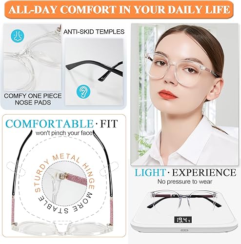 Miniatura 4 de MARE AZZURO Anteojos de lectura grandes y brillantes para mujer, a la moda, redondos, para lectores 0 100 125 150 175 200 225 250 275 300 350 400