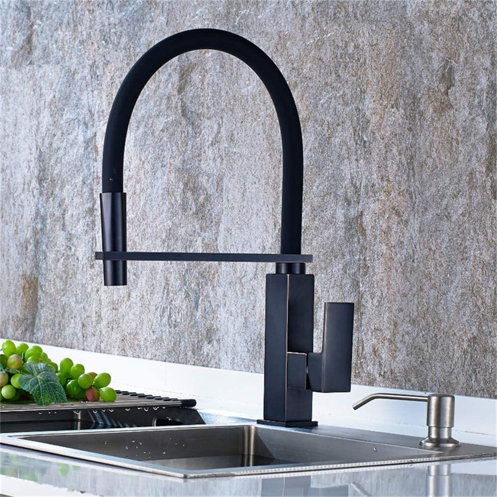 Robinet de cuisine noir carré mitigeur eau chaude et froide en cuivre rotatif