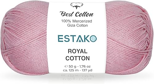 Estako Algodón real, 100% hilo de algodón giza mercerizado, suave, súper fino 1 para ganchillo y tejer, 1.76 onzas (1.76 oz), 137 yardas (410.1 ft)
