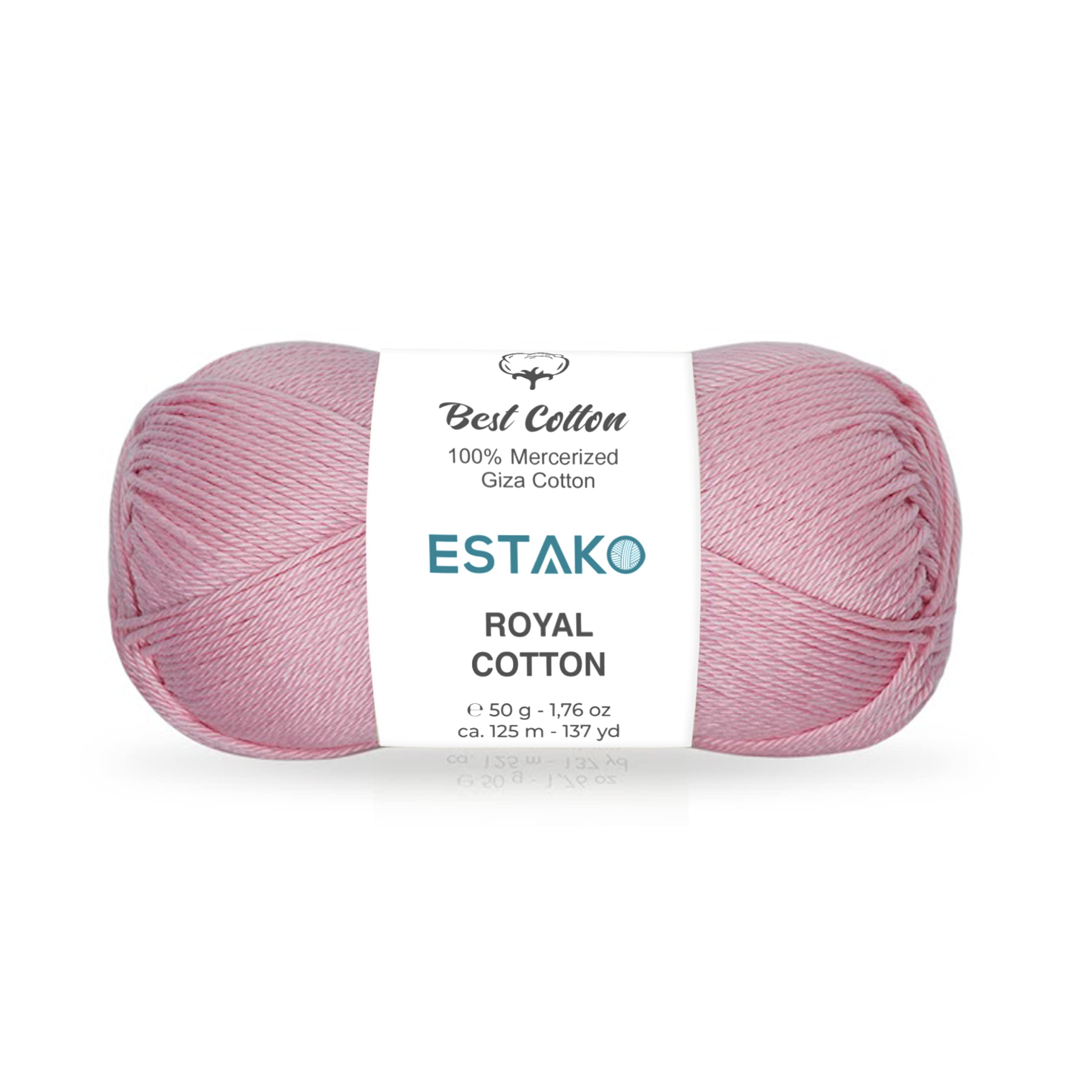 Estako Royal Cotton, 100% Mercerized Giza Cotton Yarn, Soft, Super Fino 1 for Crochet and Knitting 1.76 Oz (50g) / 137 Yrds (125m) (5096 - Baby Pink)