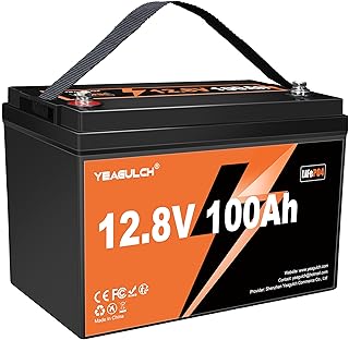 Yeagulch 12V 100Ah LiFePO4 Lithium Batterie mit 100A BMS Low Temperature, 1280Wh, 4000 Zyklen, wartungsfrei LiFePO4 Akku für Photovoltaik Speicher, Inselanlage, Camping Batterie, Wohnwagen, Off-Grid
