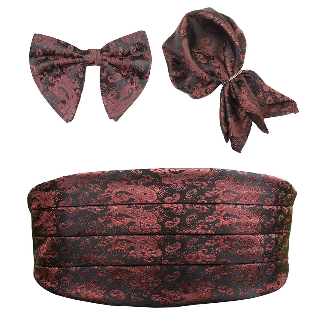 Fine Elegance Maroon Cummerbund, Bow Tie & Pocket Square Set for Men