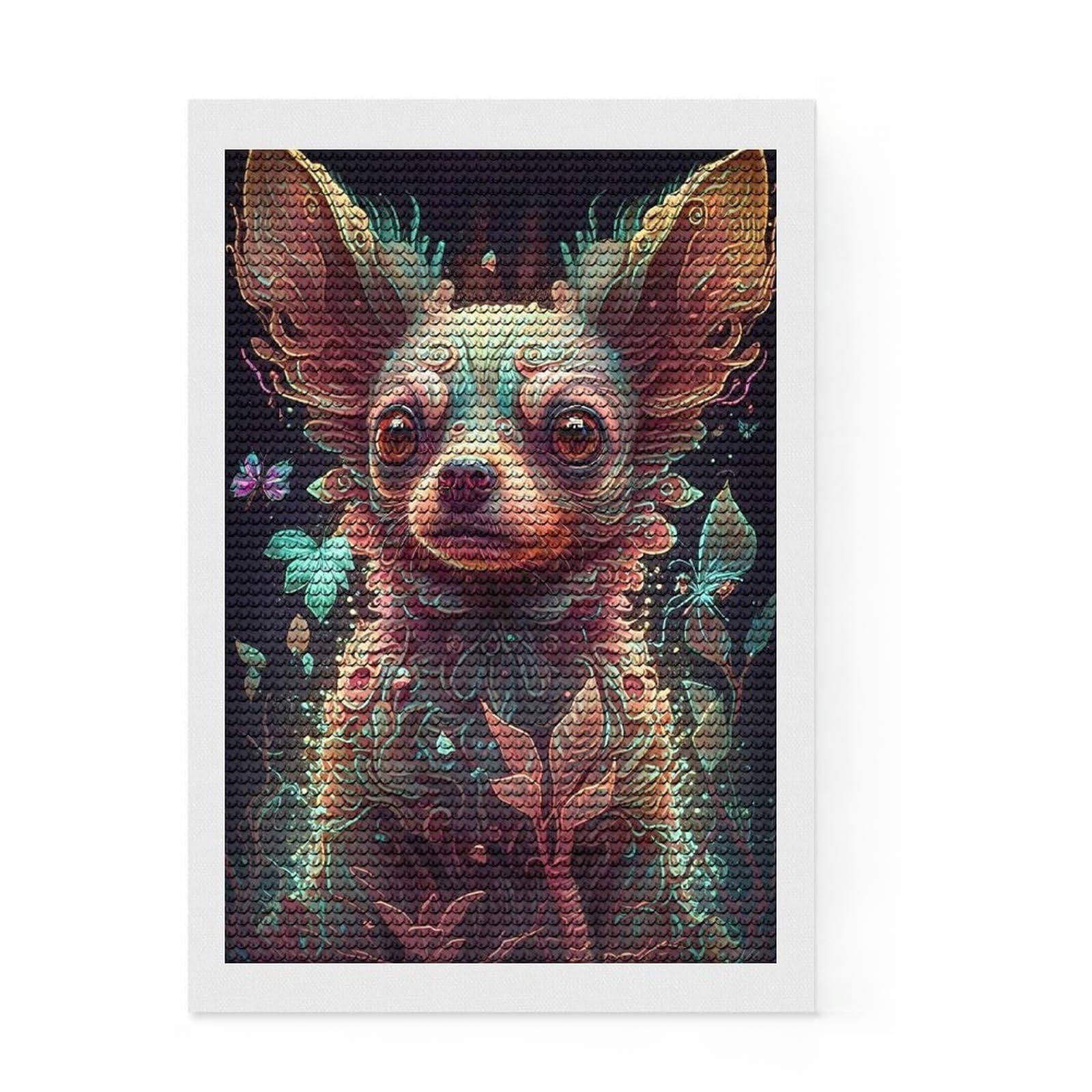 Junmoney Chihuahua Dog Magic Diamond Art Canvas 8"x12", Relaxing DIY Hobby, Satisfying Creative Project, Farmhouse Decor, for Women