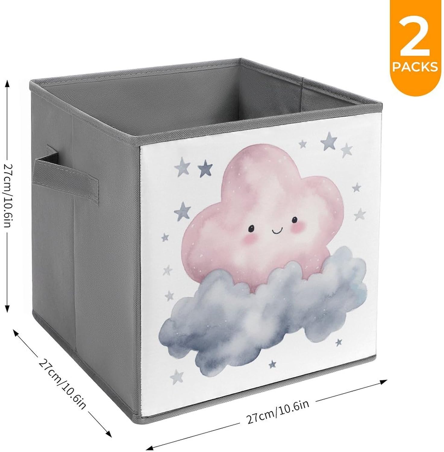 Storage Cube Bins Collapsible Waterproof Cube Storage Bin Storage Basket with Handles Gray Cloud Toy Storage Box for Home Closets Offices Bedrooms 2PCS