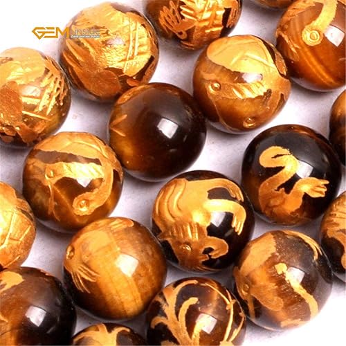 Miniatura 4 de GEM-Inside - Cuentas sueltas naturales de 0.394in de ojo de tigre amarillo, cuentas redondas Qinglong Dragon Mala cristal Energía Piedra Energética
