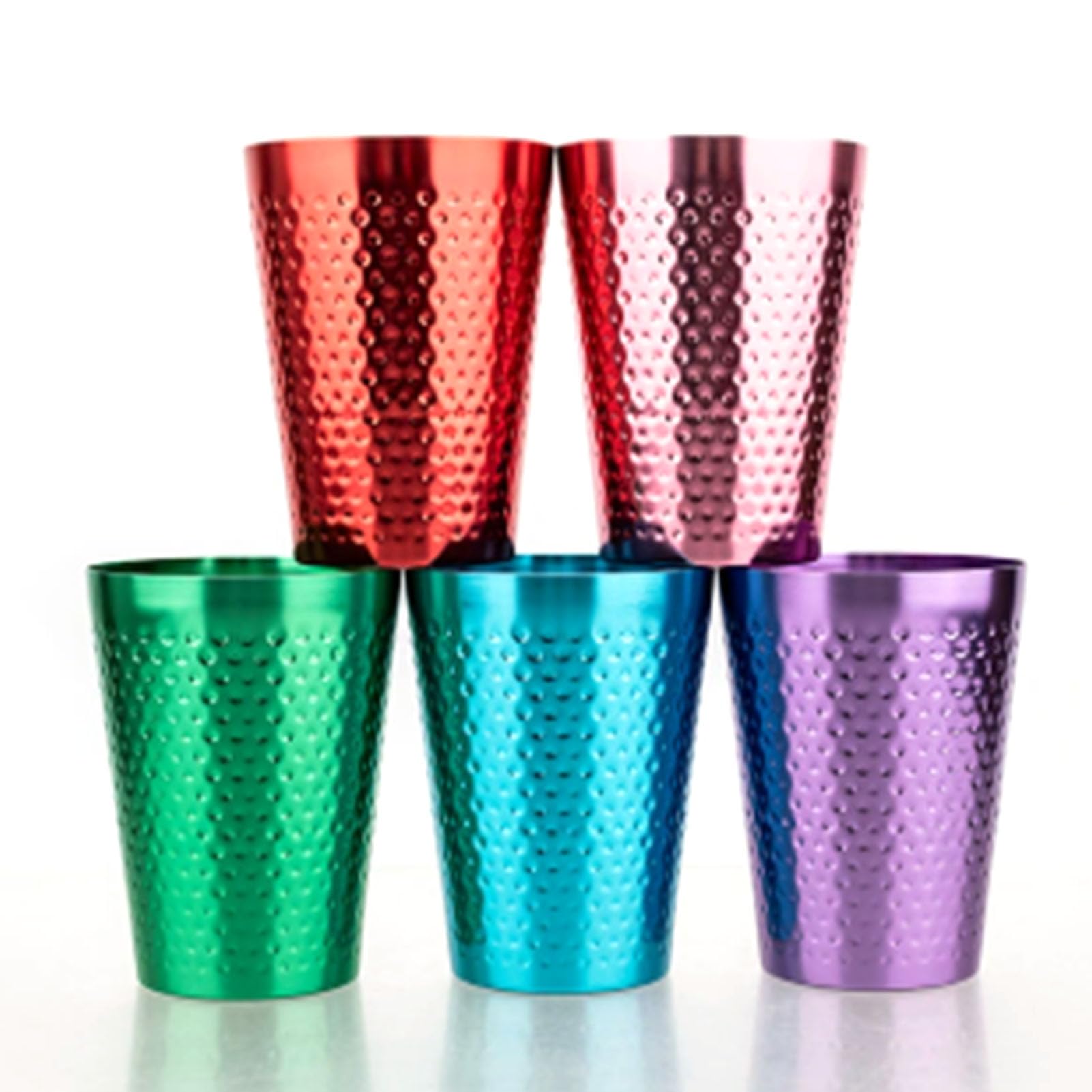 HEEPDD Hammered Aluminum Cups, 5 Colors Reusable Lightweight Food Grade Durable Metal Cups Drinking for Beer Cold Beverages White Wine Iced Coffee (5pcs)