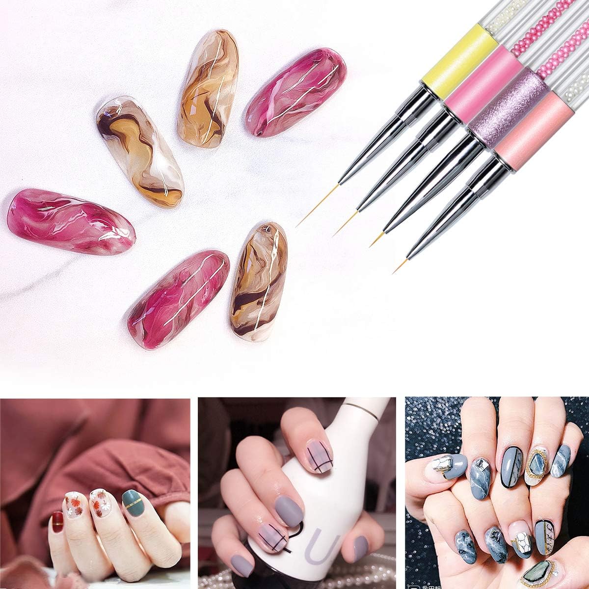 Ahier 4PCS Nail Art Liner Brushes, UV Gel Painting Nail Design Brush Pen, Nail Dotting Painting Drawing Pen 5/9/11/20mm : Beauty & Personal Care