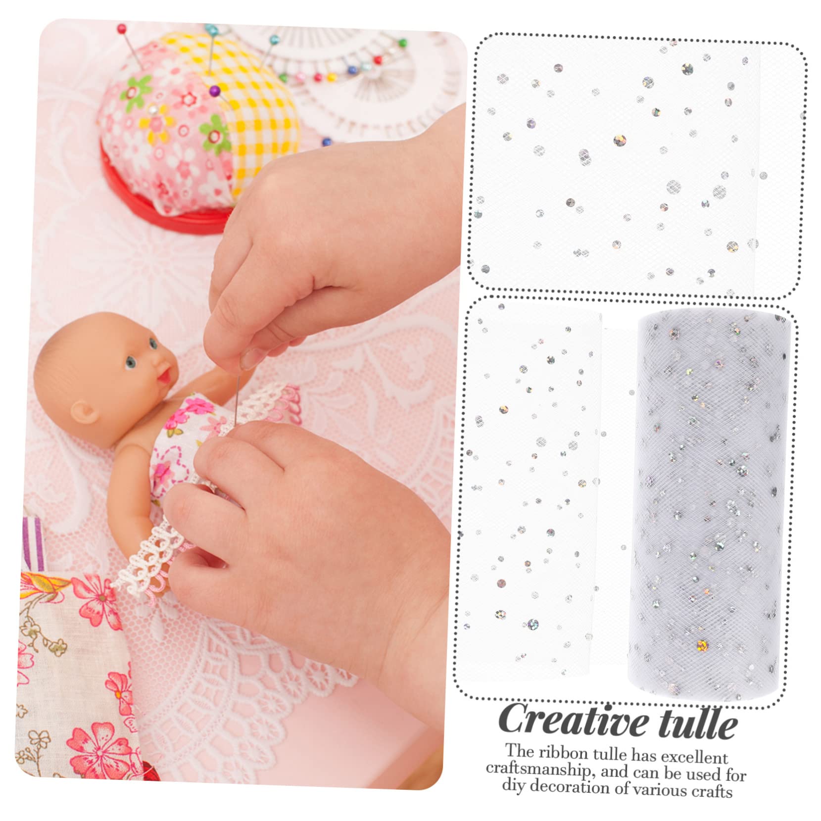 Lurrose 5 Rouleaux rouleau de treillis ruban pour les tulle à paillettes arc-en-ciel ribbon vsp noel face tape décors en tulle décorations de ruban de tulle Engrener blanche