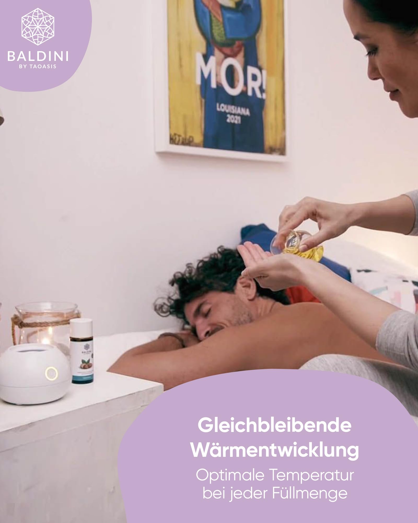 Baldini TaoVeda Massageölwärmer – Elektrischer Massageöl-Erwärmer, 50 ml Glasgefäß, 3 Minuten auf 50 °C