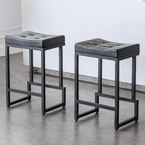 Juego de 2 taburetes de bar de 24 pulgadas de altura de mostrador, taburetes de bar de piel sintética para isla de cocina, taburetes de silla sin