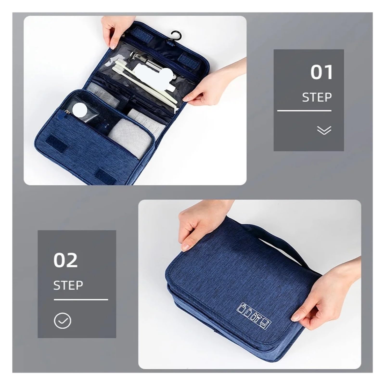 Neceser De Viaje Neceser portátil con gancho colgante impermeable for mujer, bolsa de almacenamiento de cosméticos for baño, estuche de maquillaje de viaje de gran capacidad for hombre Para Viajar(Gre