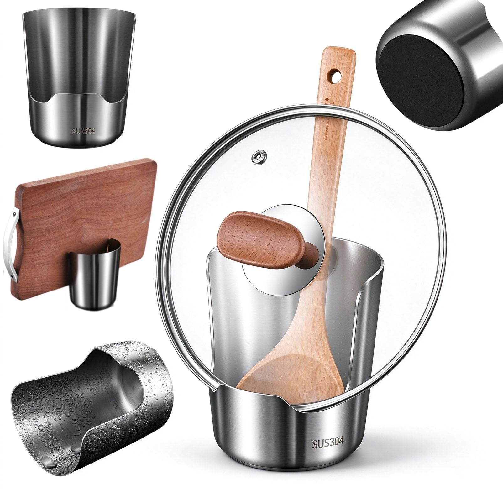 304 Thickened Stainless Steel Utensil Organizer Kitchen Countertop Spoon | Rest Pot Lid H…
