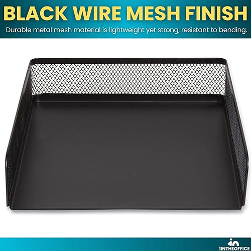 Miniatura 3 de 1InTheOffice Bandejas de escritorio apilables para cartas, organizador de bandejas de papel de carga frontal de malla de alambre negro mate (paquete