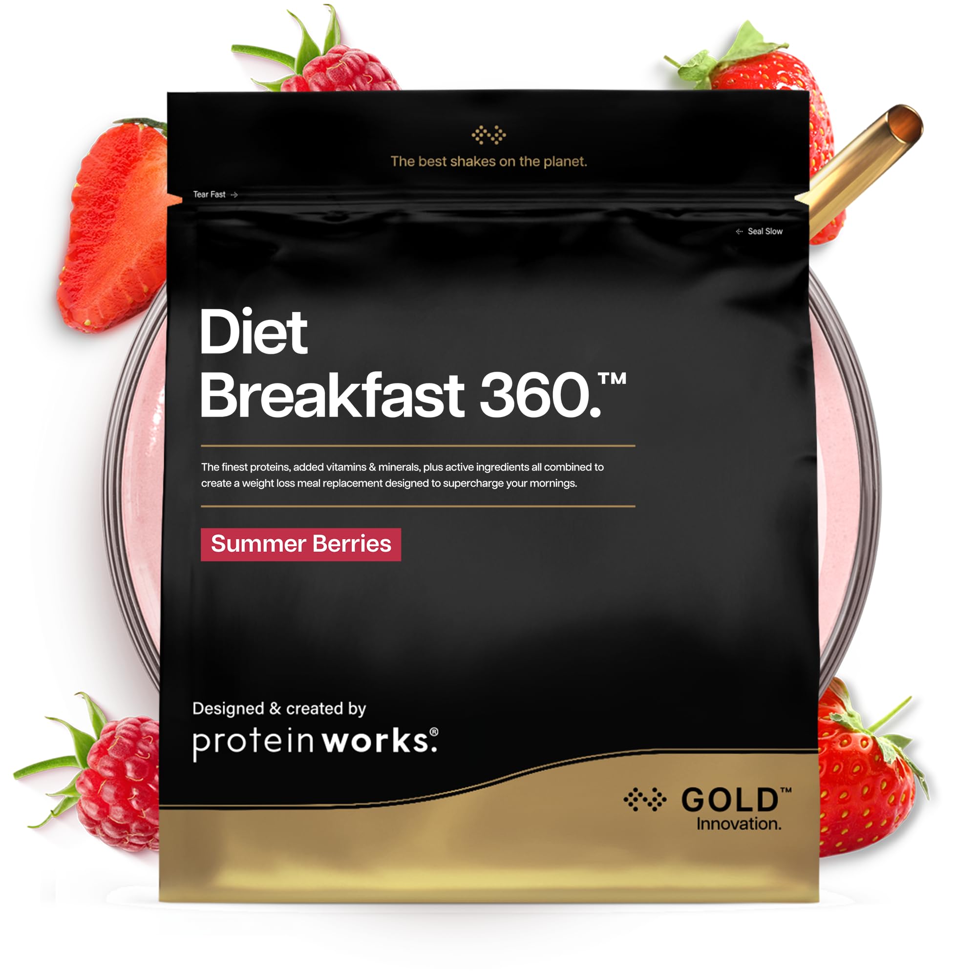 Protein Works | Diet Breakfast 360 - GOLD Innovation, On-the-Go Healthy Weight Loss Meal Replacement Shake, Added Caffeine, Low Sugar, Summer Berries, 18 Servings, 1kg