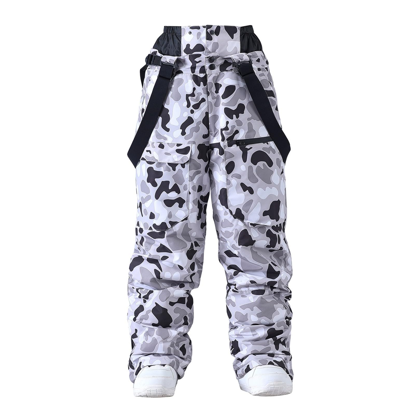 Générique Pantaloni da sci impermeabili da uomo pantaloni caldi per snowboard e sci alpino, resistenti pantaloni con motivo mimetico, protezione termica per tempo freddo, tuta pratica, grigio, L
