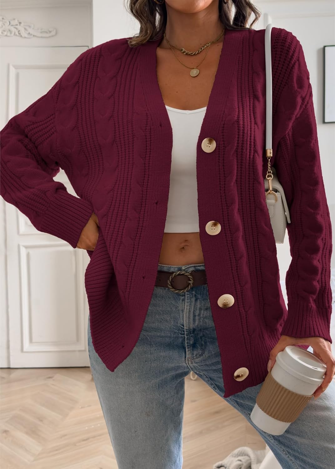 ATHMILE Womens Oversized Sweaters Cable Knit Cardigan Fall Fashion Long Sleeve Open Front Chunky Winter Coats 2025 - Image 6