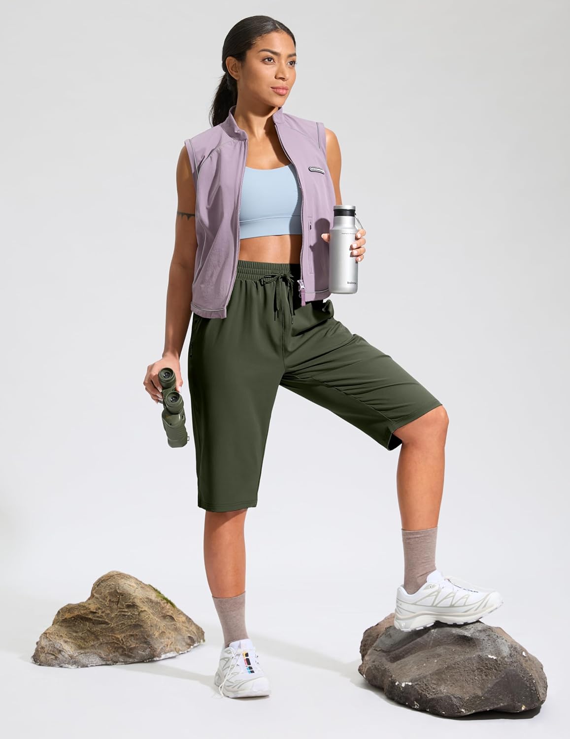 G Gradual Women's 13" Long Hiking Shorts with Zipper Pocket Lightweight Quick Dry Knee Length Bermuda Shorts for Women - Image 3