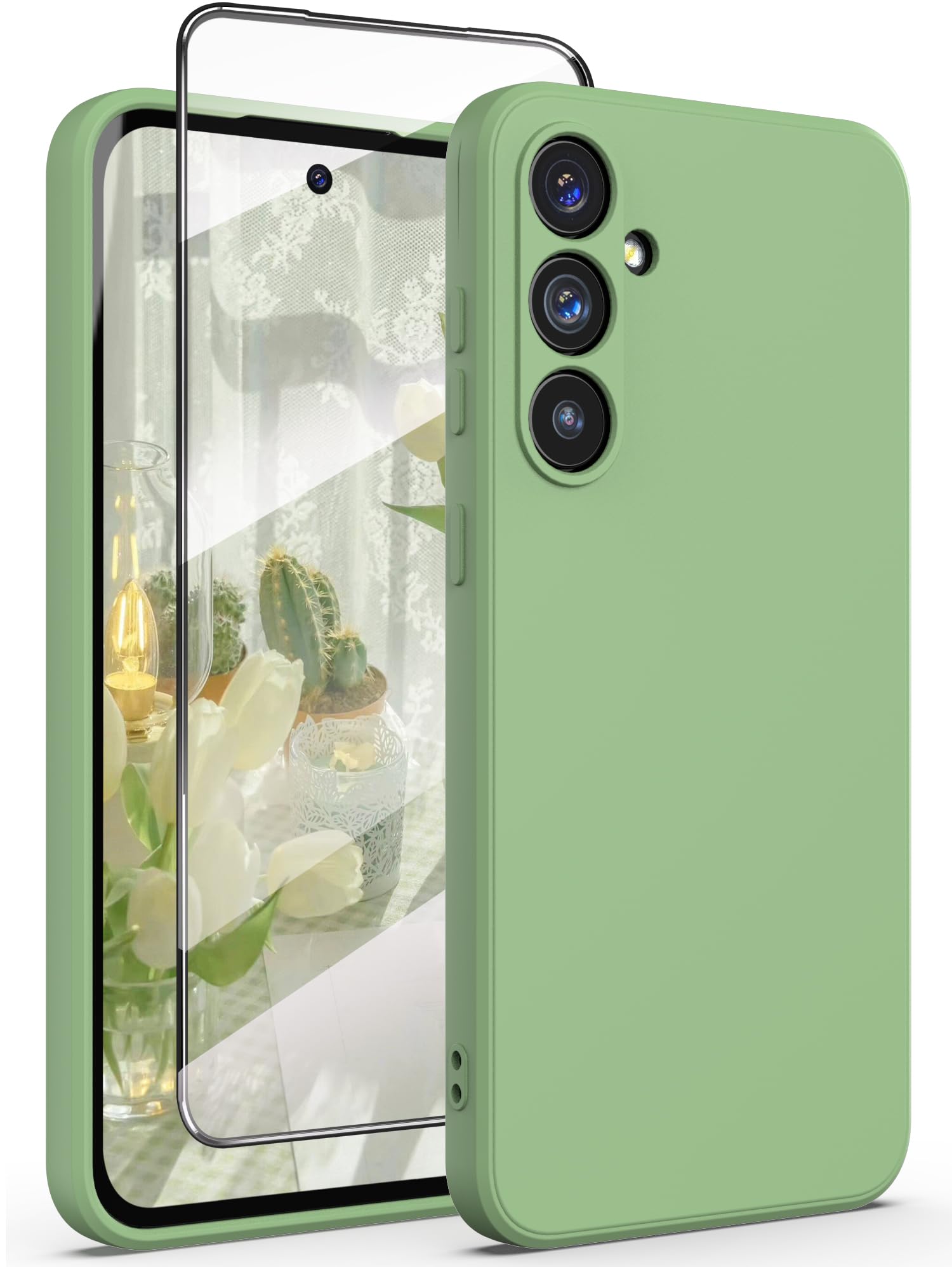 for Samsung Galaxy S23 FE Case with Screen Protector, Camera Protection + Soft Anti-Scratch Microfiber Lining, Ultra Slim Liquid Silicone Protective Phone Case for Samsung S23 FE (Matcha Green)