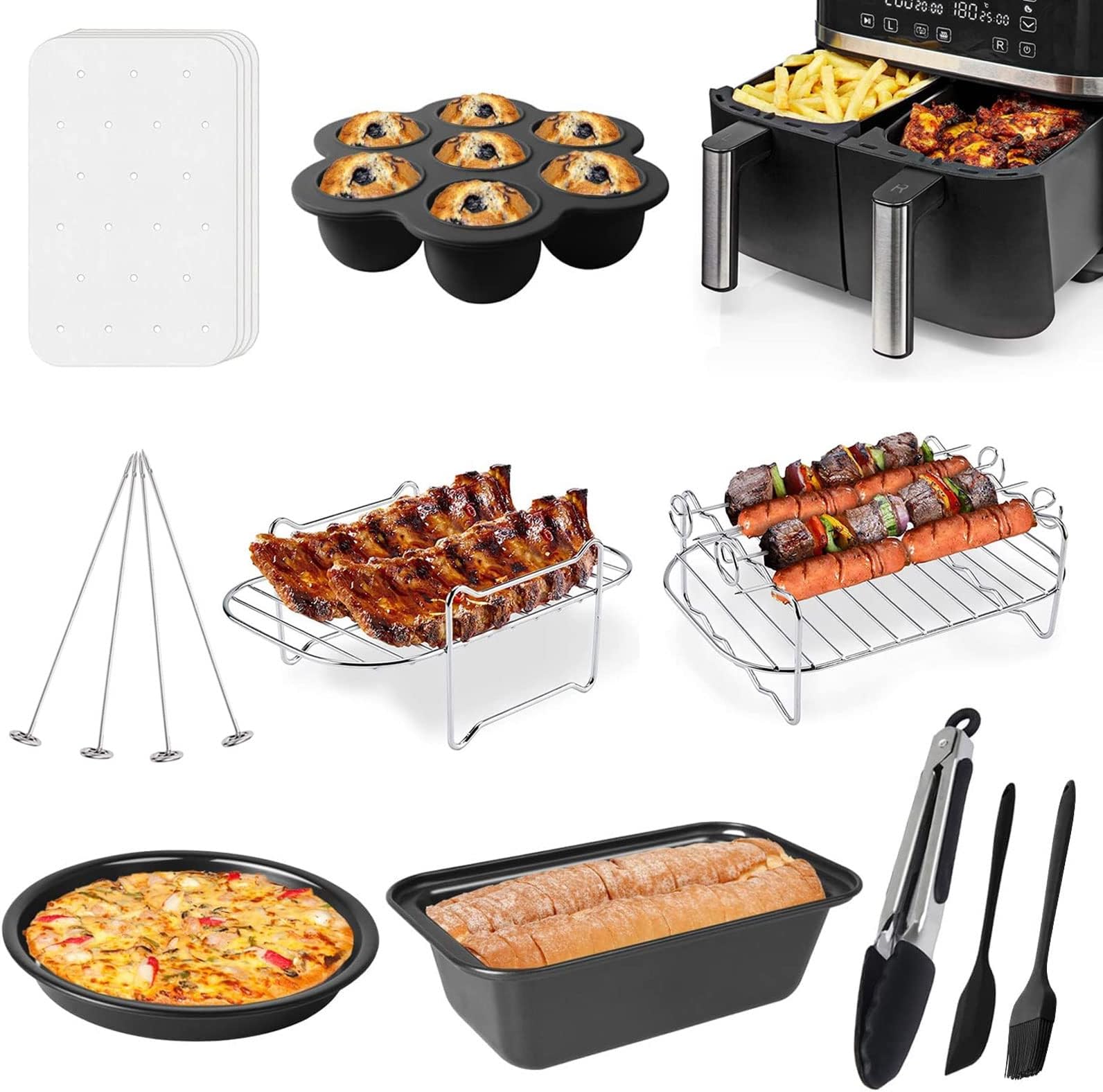 Air Fryer Accessories, Set of 9 Fit for Ninja Foodi Air Fryer AF300UK, AF400UK, Include Cake & Pizza Pan, Air Fryer Rack, Dual Air Fryer Accessories for 3.7Qt - 4.2Qt Dual Zone Air Fryers