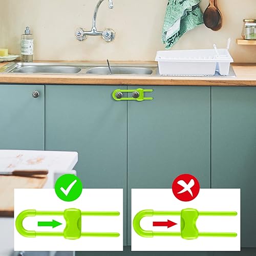 Miniatura 54 de Jetec 10 cerraduras de gabinete para bebés, cajones de prueba en forma de U, cerraduras de seguridad para niños, ajustables, fácil de usar, pestillo