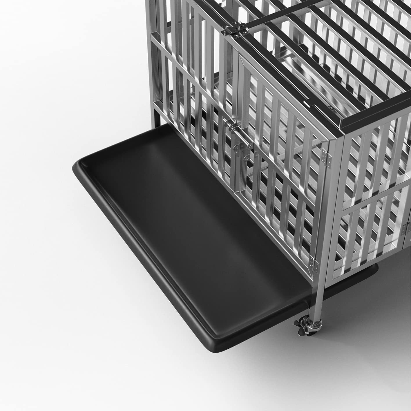 Collapsible Stainless Steel Dog Crate, 30" 37" 42" 48" Sizes, Lockable Wheel, with Tray, Stackable, Heavy Duty, Divider, Indoor and Outdoor (S-30in)
