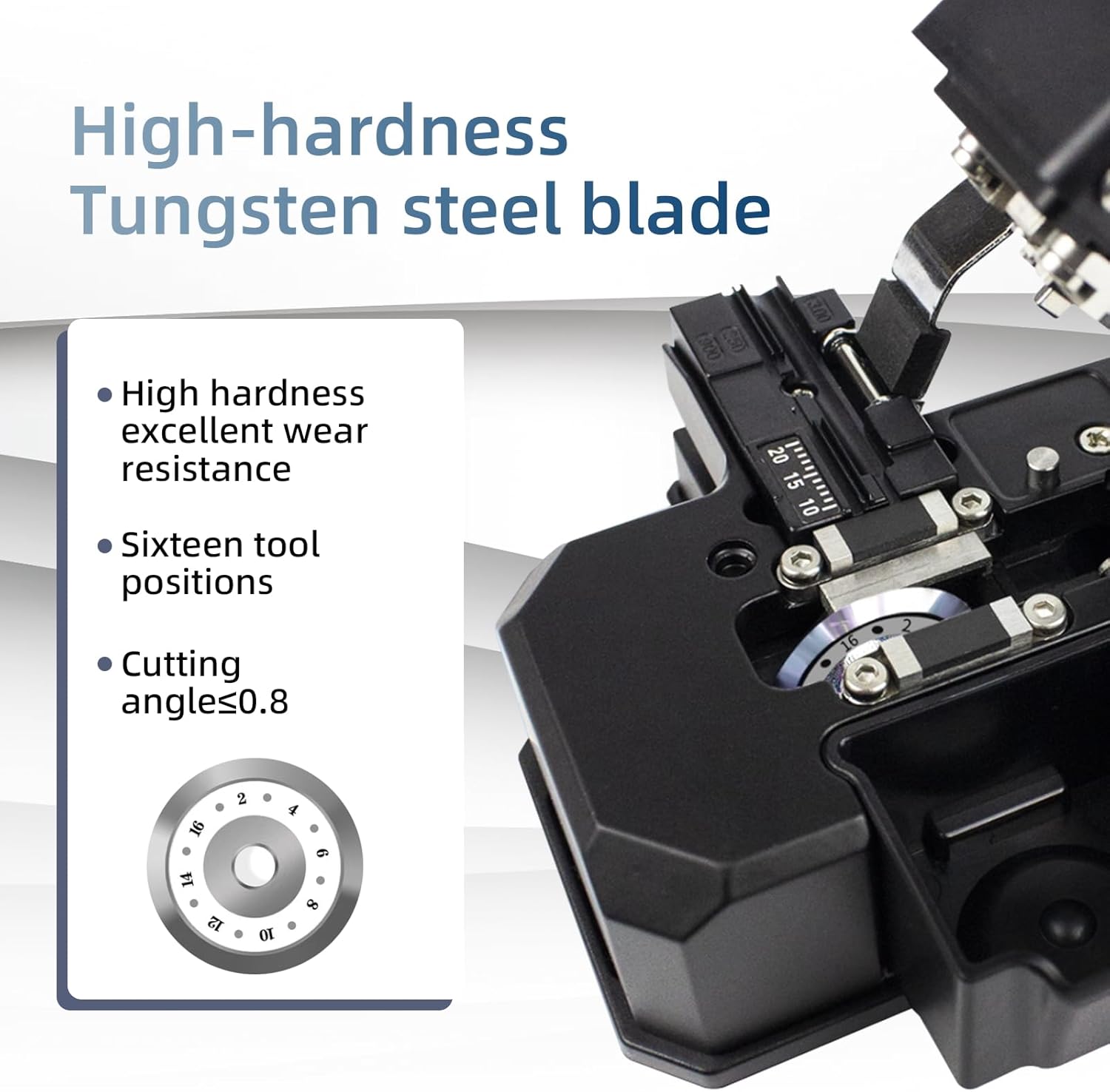 LT-10 One-Press Auto-Return Fiber Optic Cleaver, Fiber Optic Knife with with 16-Point Blade and 3-in-1 Holder, ≤0.8° Angle, Waste Box Included